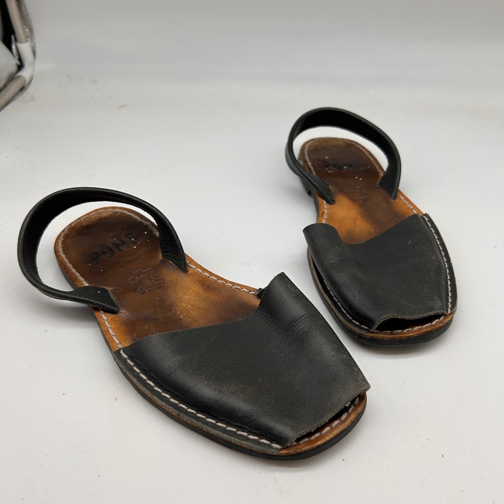 Pons Avarca Menorca Black Leather Slingback Sandals Made in Spain Womens 7 EU 37